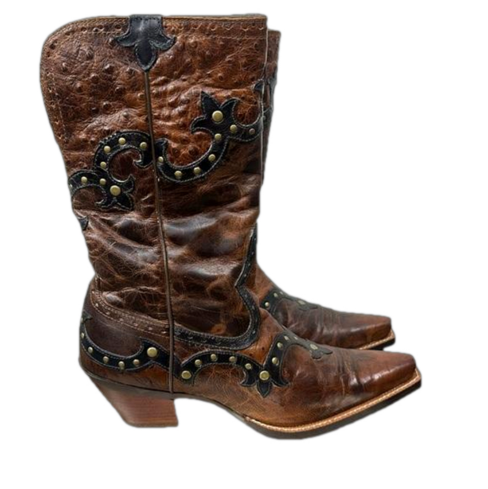 ARIAT ROGUE SKIPPY Brown Western Ostrich Cowboy Snip Toe Boot Size 9M Leather